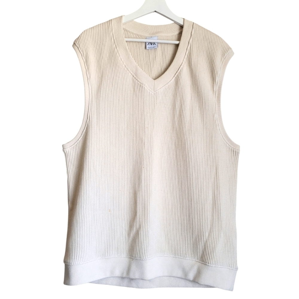 ZARA Men's Knit Sweater Vest Size Large in Beige
